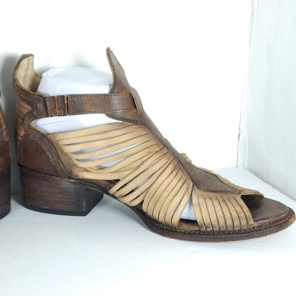 FREEBIRD BY STEVEN Women's Arrow US9 Tan Distressed Leather Strappy Sandals - Picture 7 of 16